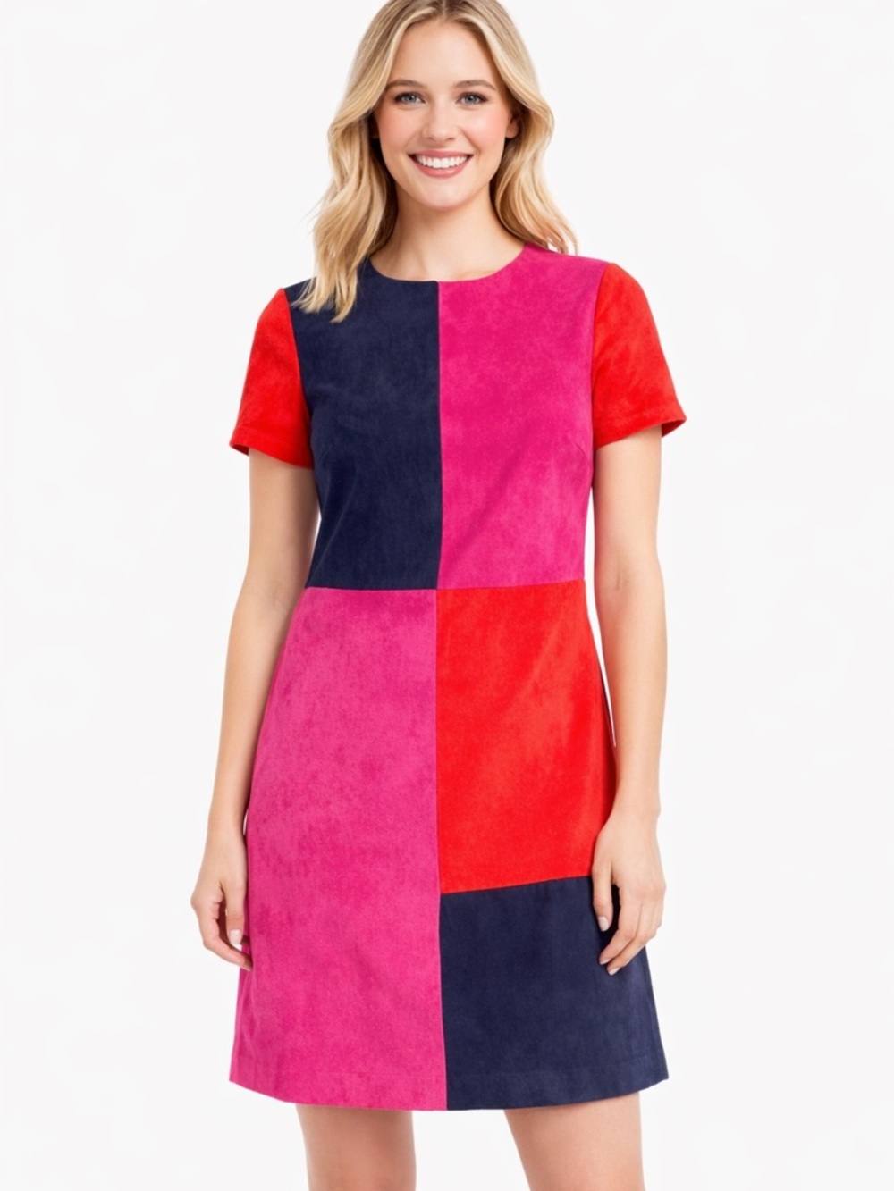 JB by Julie Brown Pink, Red & Navy Colorblock Short Sleeve Shift Dress